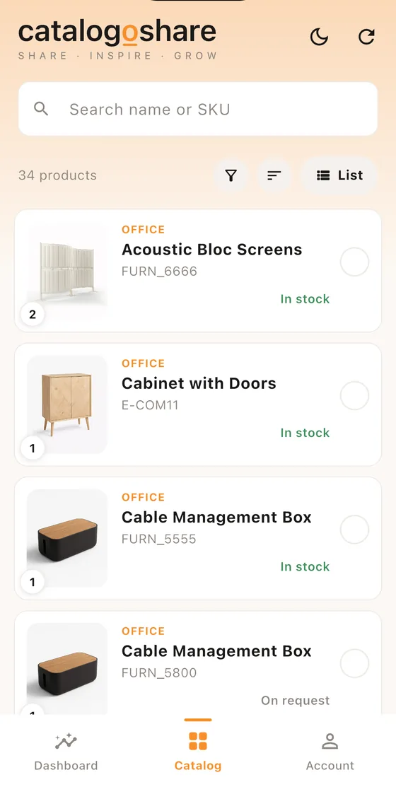 The catalogoshare dashboard showing how many collections were sent and which customers opened them.